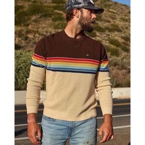Outerknown Hightide Crewneck Sweater Mens Brown Tan Multi Color Stripe Knit L